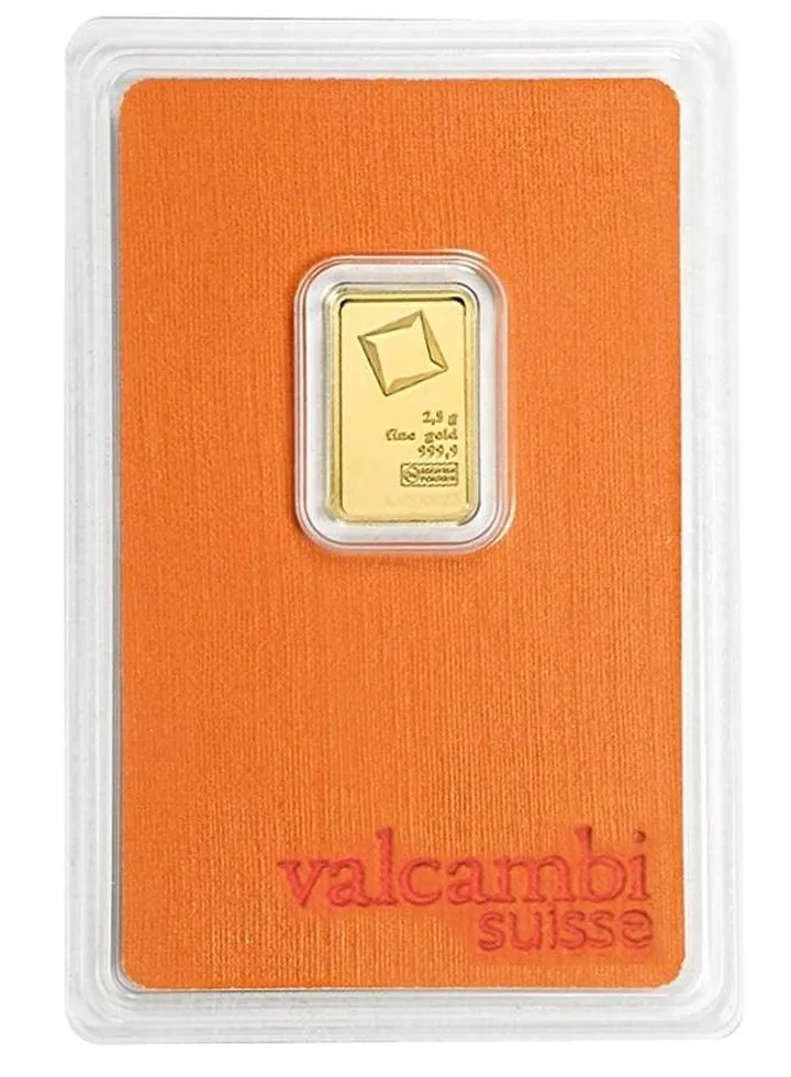 Valcambi Suisse 24K (999.9) 2.5g Gold Minted Bar