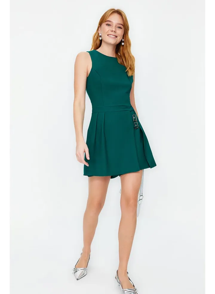 Green Mini Shorts Skirt Belt Detailed Woven Jumpsuit TWOSS23TU00085