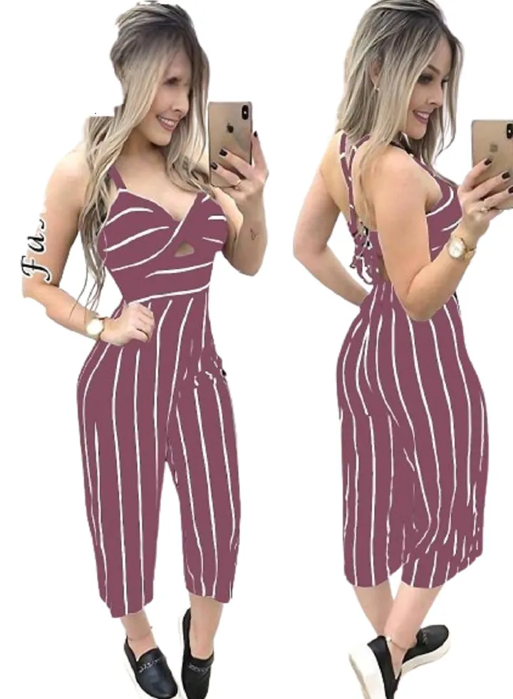 women's casual striped sleeveless jumpsuit