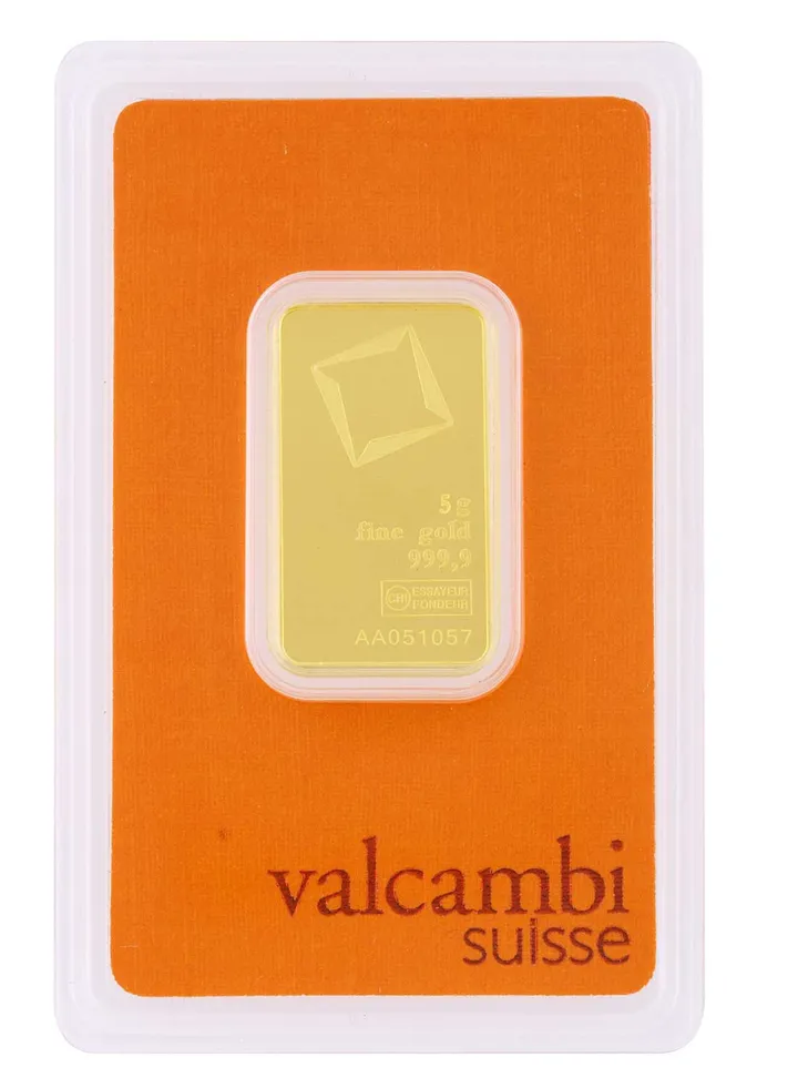Valcambi Suisse 24K (999.9) 5g Gold Bar