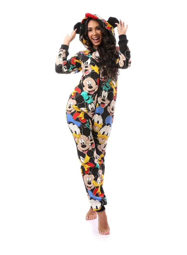 Black Fly Zipper 'Mickey" Printed Salopette_Black
