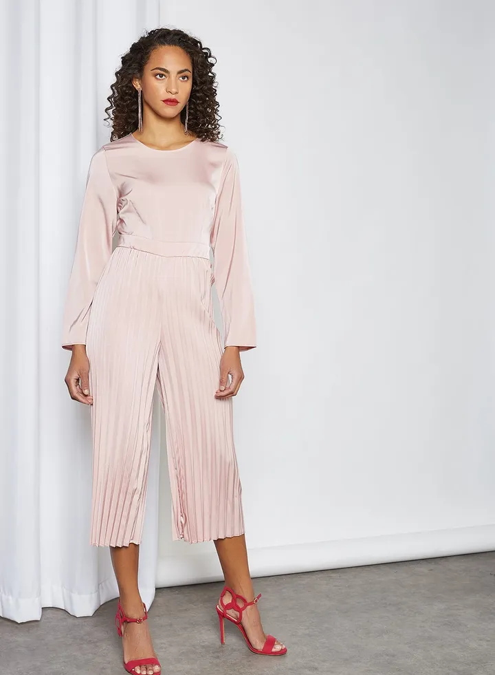 Satin Pleated Jumpsuit Pink
