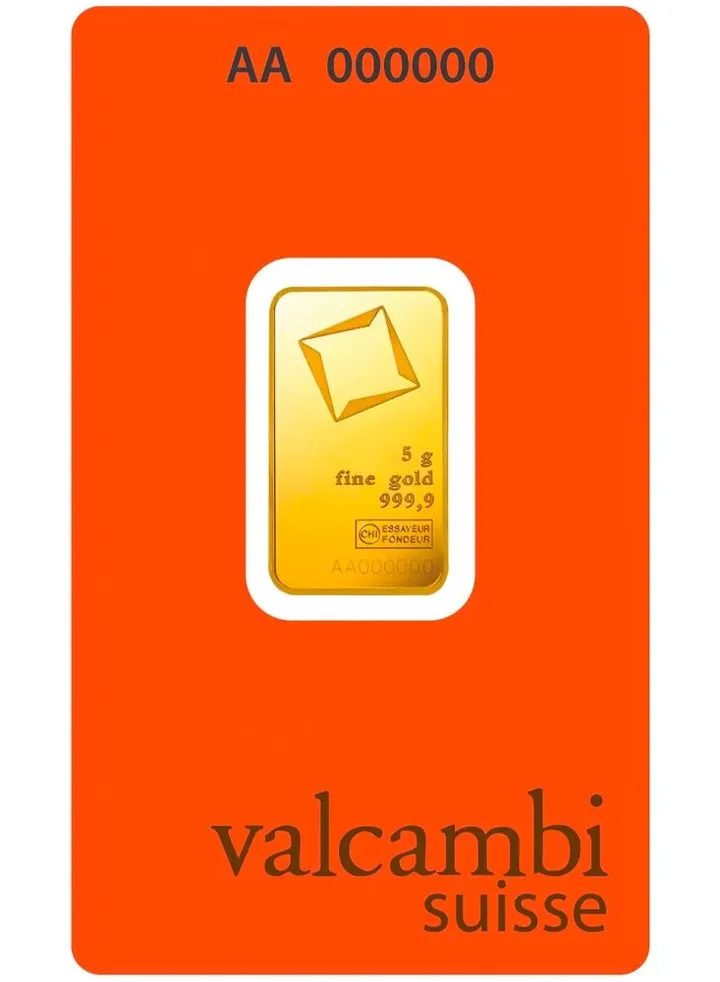 Valcambi Suisse 24 Karat (999.9) 5g Gold Bar 24k