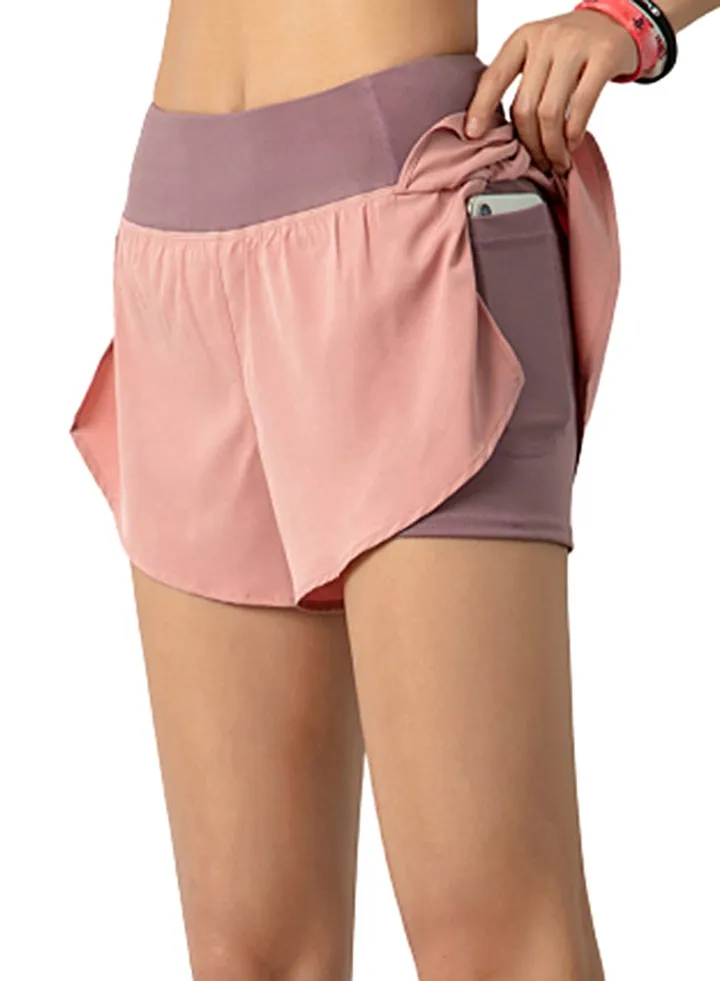 Contrast Waist Band Sports Shorts Pink