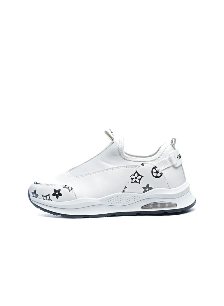 Printed leather slip-on sneakers white