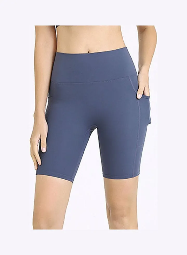 High Waist Pocket Sports Shorts Blue