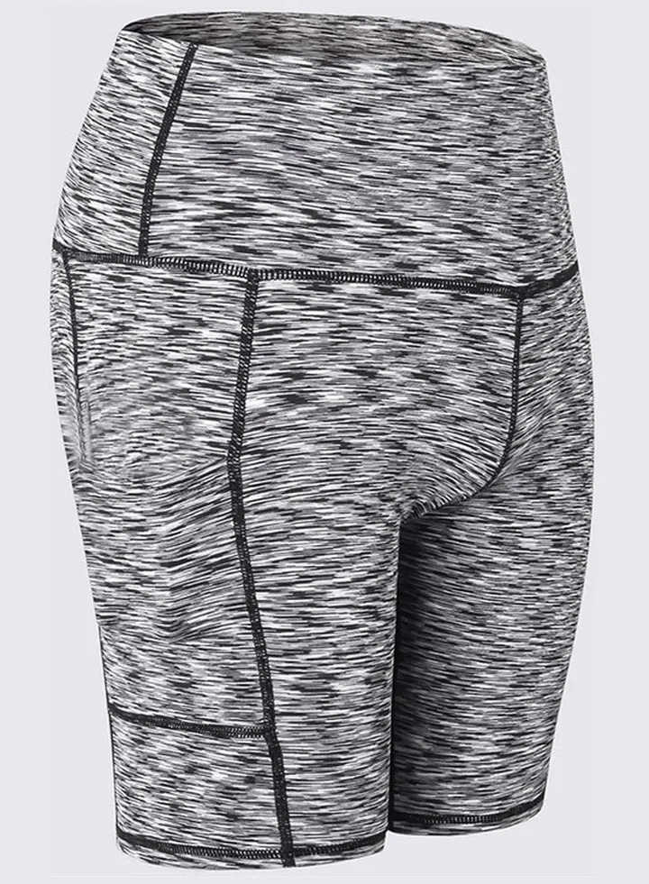 High Waist Side Pockets Details Yoga Shorts Light Grey