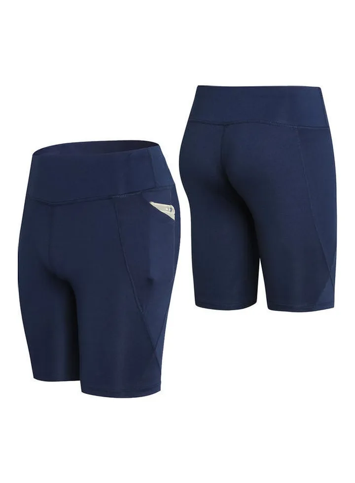 High Waist Pocket Sports Shorts Blue