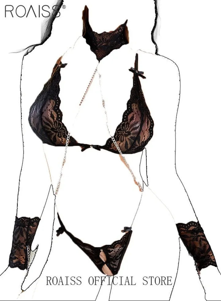 Women's Underwear Women's Lace Hollow Splicing Suit Chain Decoration Split Underwear