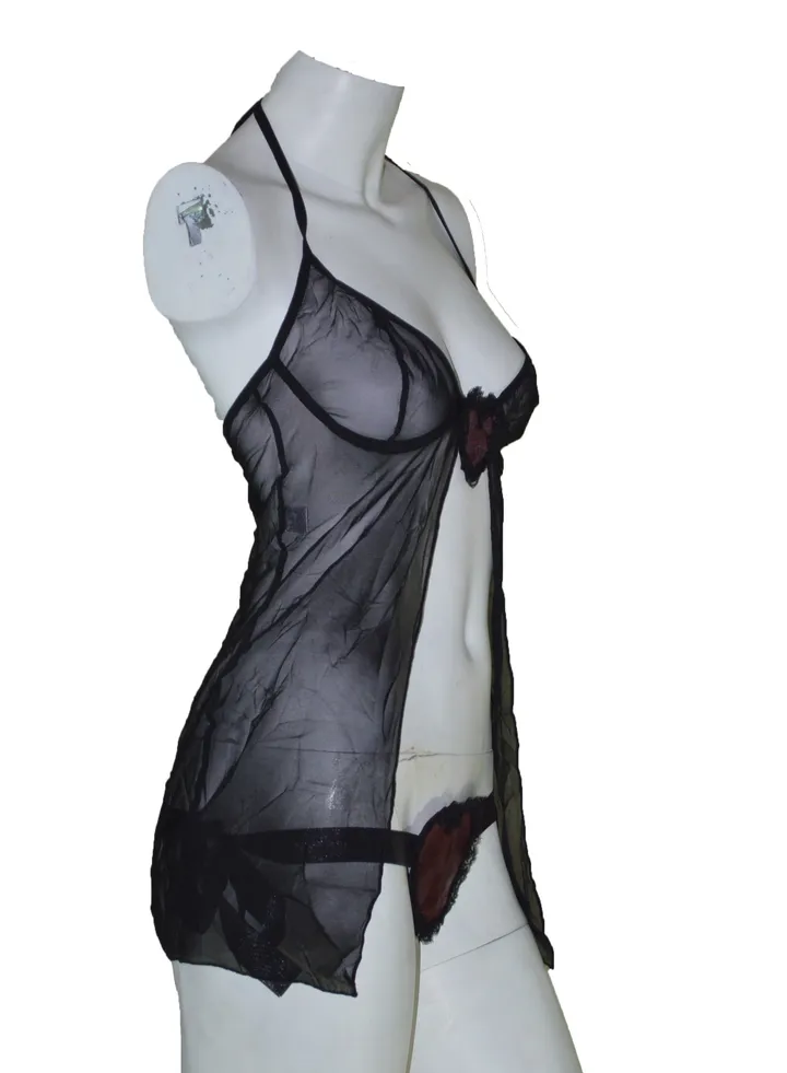 lace babydoll and panties set, black