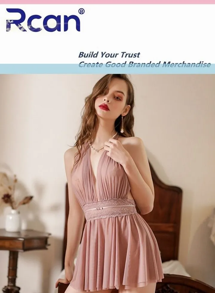 European Fashion One Size Babydoll V Neck Underwear Trim Slit Women Lingeries Backless Sling Dress Ladies Boudoir Outfits Sleepwear