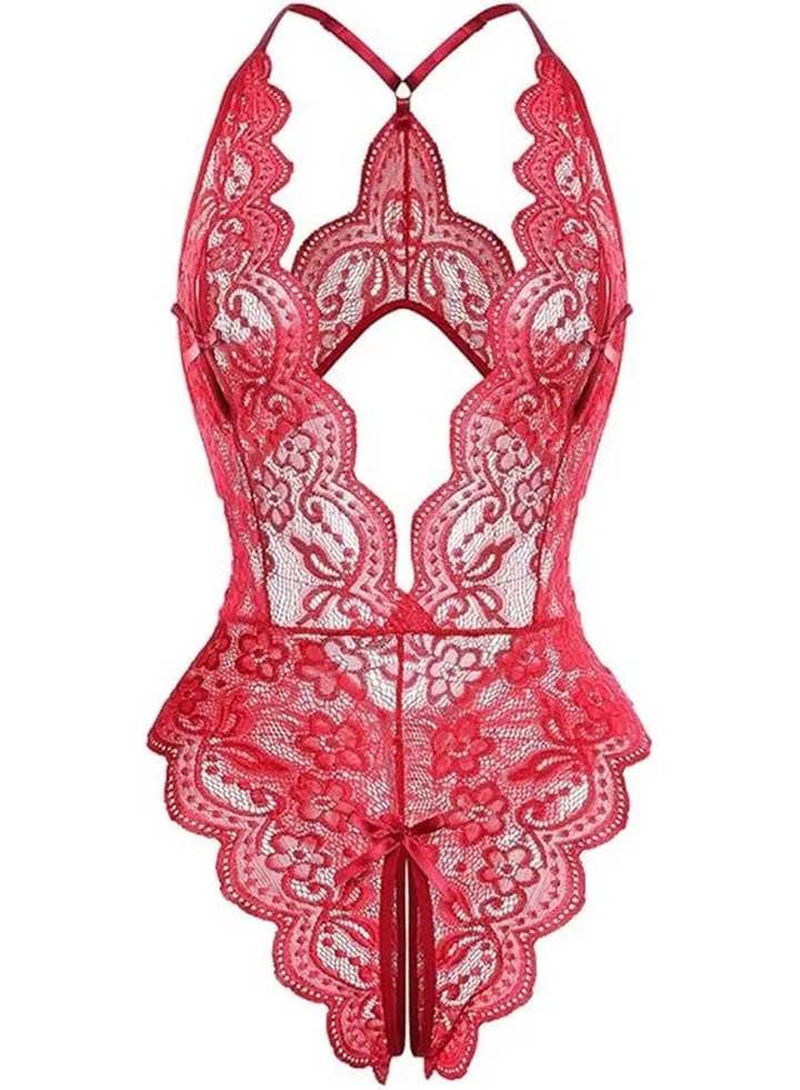 Women's Lingerie Nightwear One Piece Women Deep V Teddy Floral Lace Bodysuit Babydoll