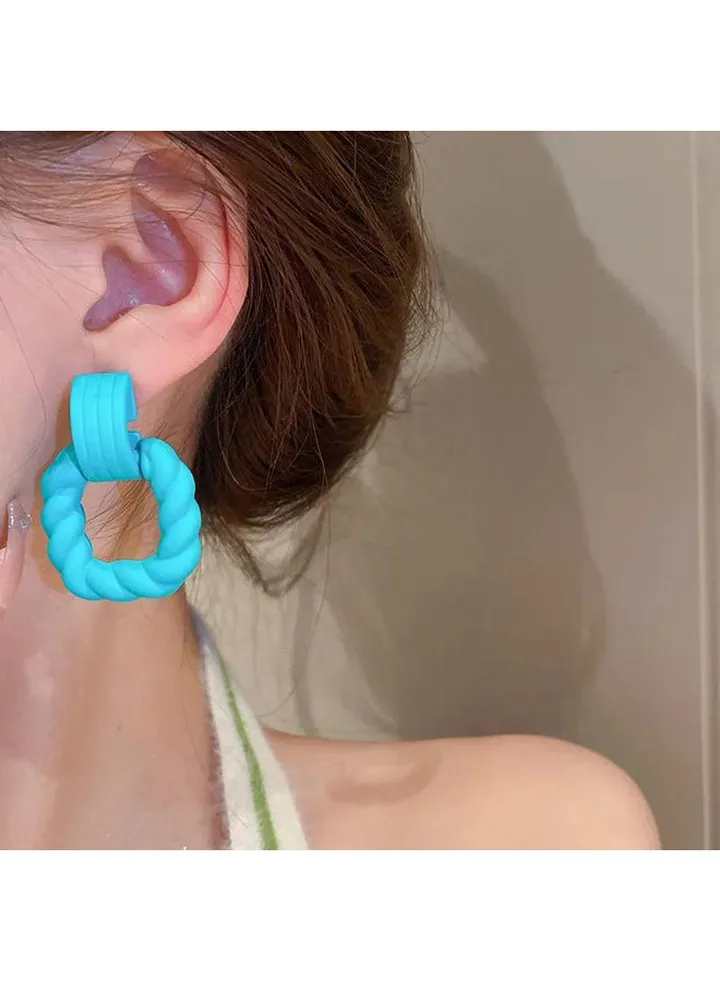 Square Earring Of Fluffy Women's Accessories-Blue