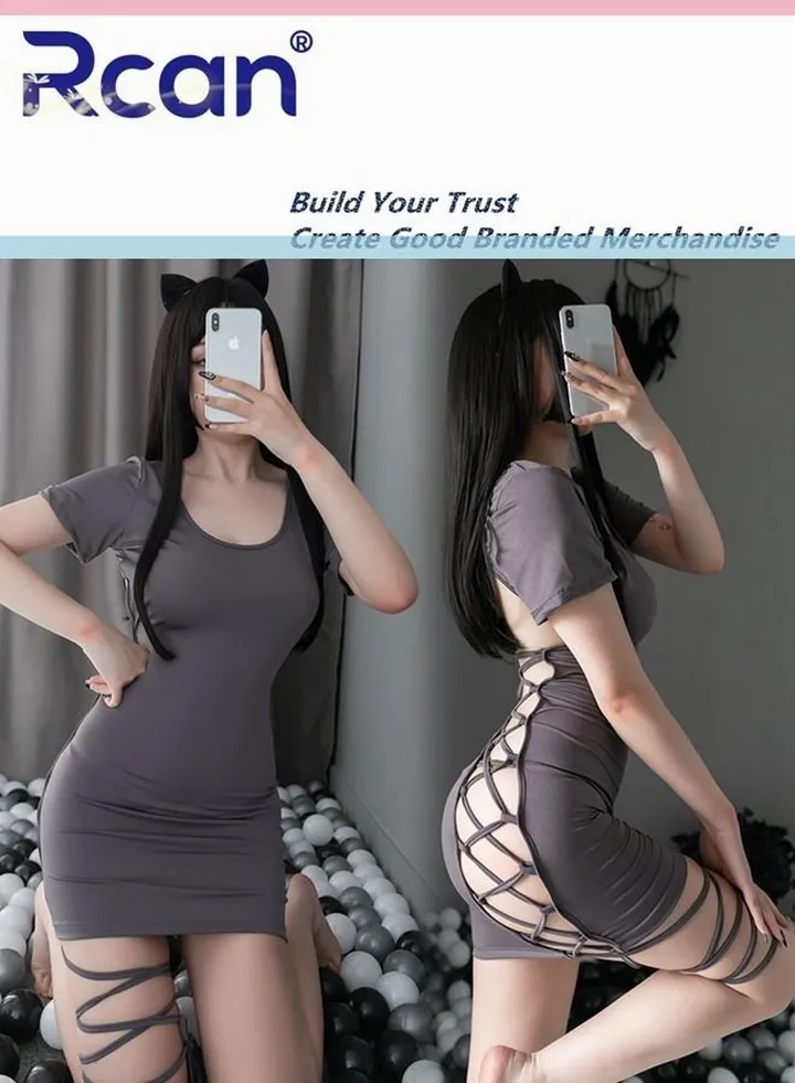 Lingerie For Women One Size Underwear Trim Slit Babydoll Backless Sling Dress Ladies Boudoir Outfits Sleepwear