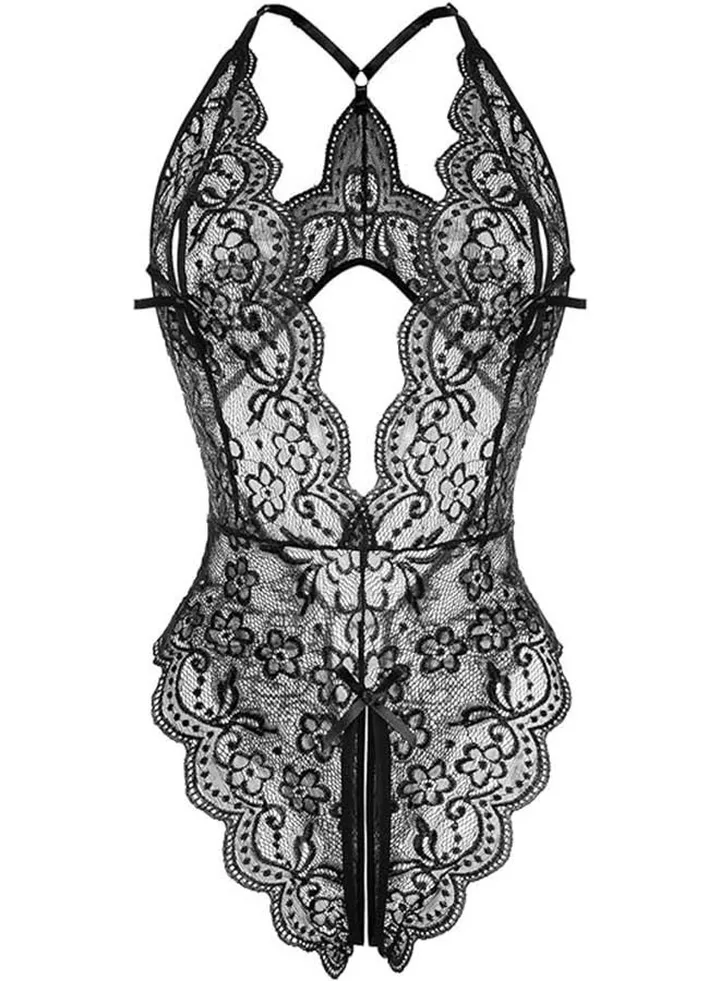 Women's Lingerie Nightwear One Piece Women Deep V Teddy Floral Lace Bodysuit Babydoll