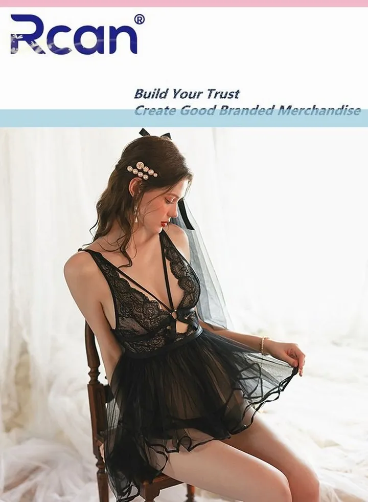 3 Piece Set Lingerie For Women's Babydoll Wedding Style Uniform Backless Sling Cute Bowknot Dress Sleepwear Briefs Set Black