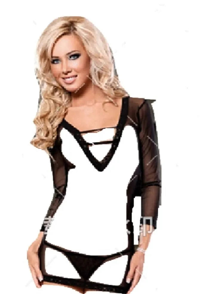 Women Backless Stretch Lingerie Mini Dress Black