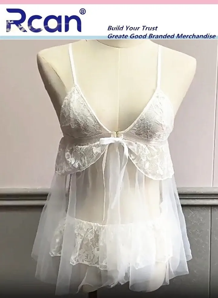 2 Piece Women's Maid Babydoll Uniform Backless Sling Sleepwear Princess Style Mesh Nightdress Ladies Boudoir Outfit Plus Size Split Bralette and Panty Set