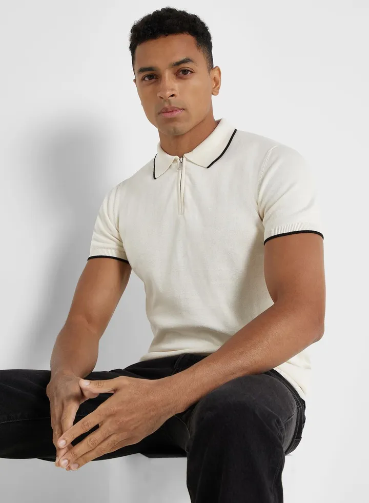 Zip Neck Knit Polo Shirt