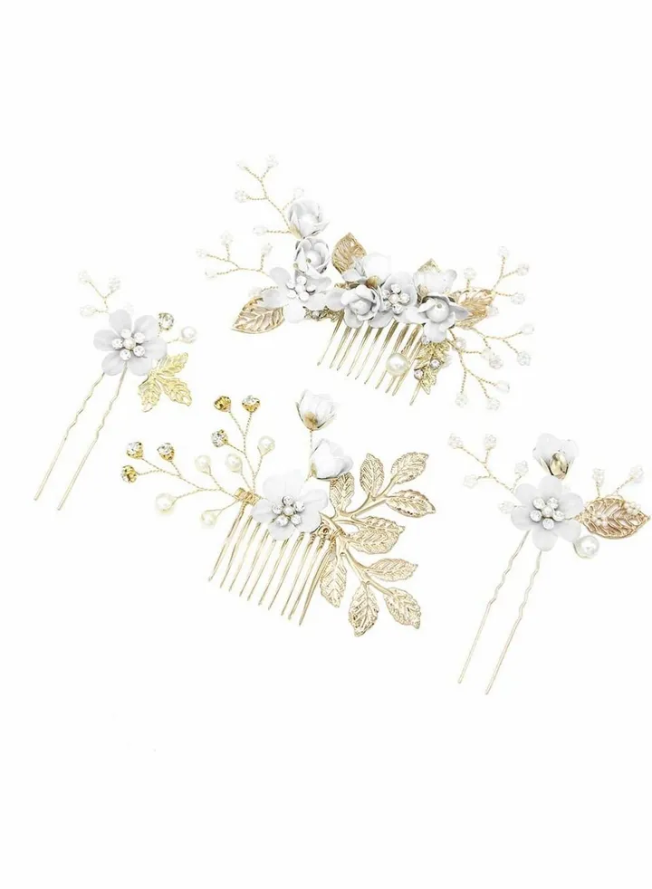 Wedding Hair Comb, 4 Pcs Bridal Wedding Handmade Floral Hair Comb Set