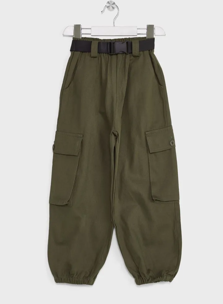 Girls Solid Cargo Pants