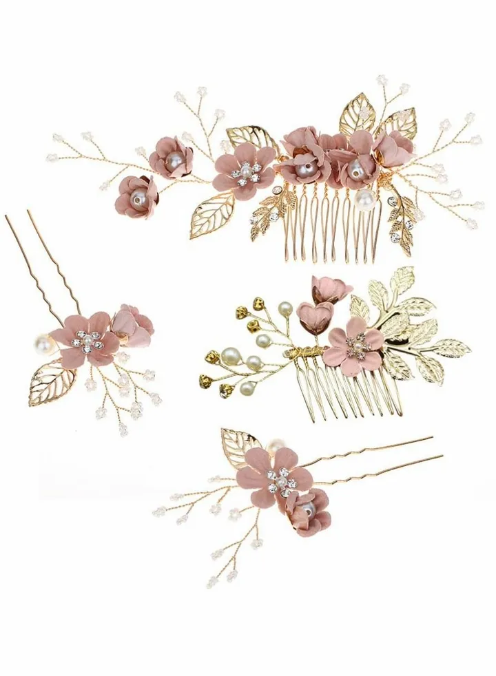 Wedding Hair Comb, 4 Pcs Bridal Wedding Handmade Floral Hair Comb Set