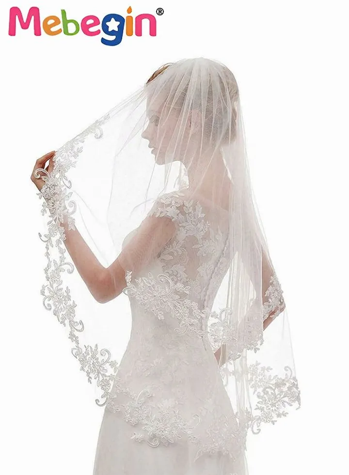 Women's Short Lace Wedding Bridal Veil With Comb 90cm White Ivory Embroidered Applique Veil for Bridal