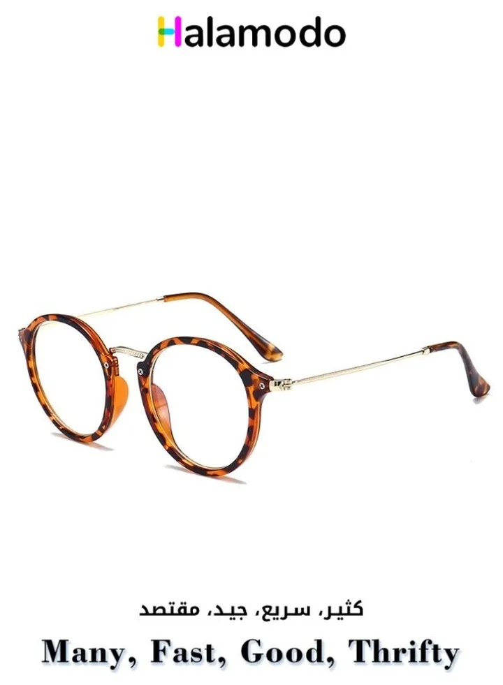 Fashion Leopard Print Cat Eye Glasses Frame Clear Lens for Anti UV 400 Computer Eyeglasses Round Frame Plain Mirror