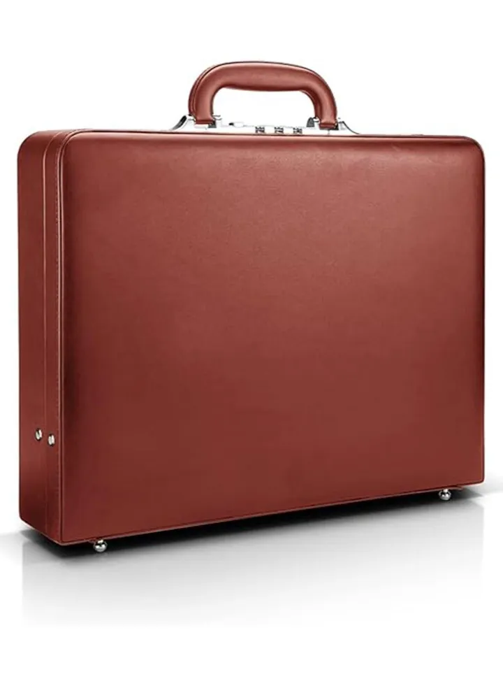 Attache Briefcase Leather Look Pu Business Bag Expanding Executive Case Brown