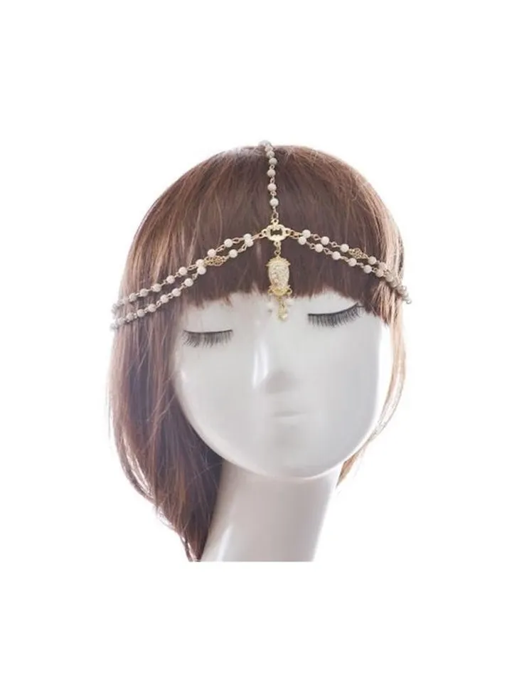 Crystal Pearl Studded Wedding Hair Chain