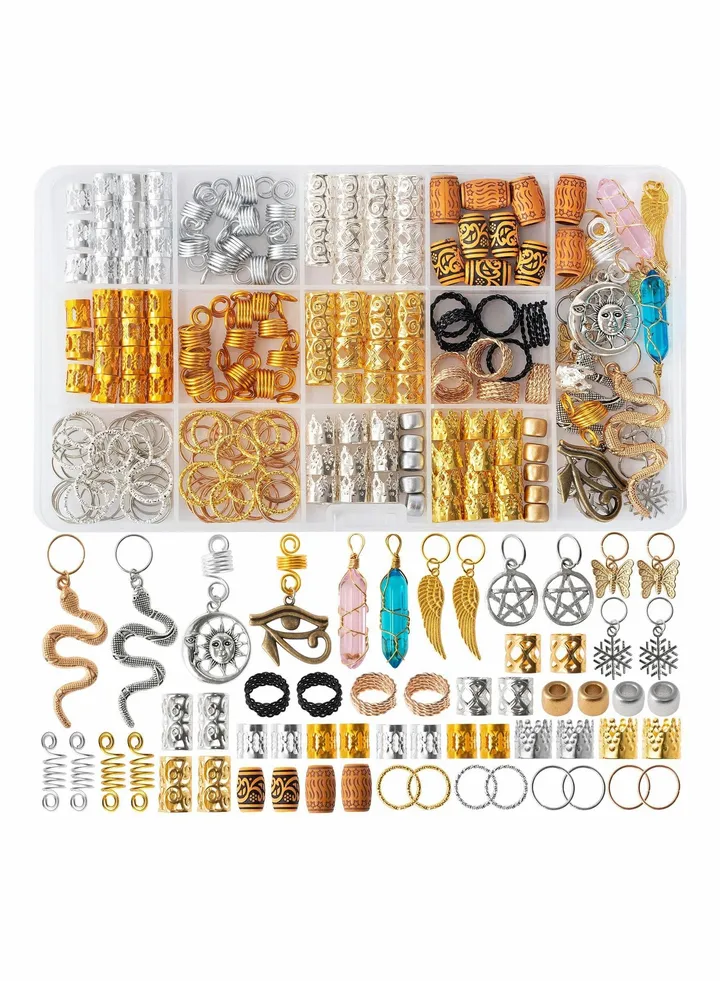 200 Pcs Hair Beads Jewelry, Dreadlocks Gem Crystal Hair Charms Metal Hair Coils Rings Gold And Silver Hair Jewels Pendants Braid Cuffs Clips Loc Tube Bead Braid Accessories for Hair Braids Decoration