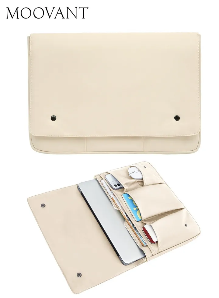 15.6-inch Lightweight Laptop Bag Multi-pocket Storage Laptop Bag Flip-top Laptop Handbag Off-white