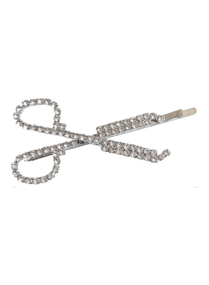 Stone Studded Scissors Shaped Hair Pin