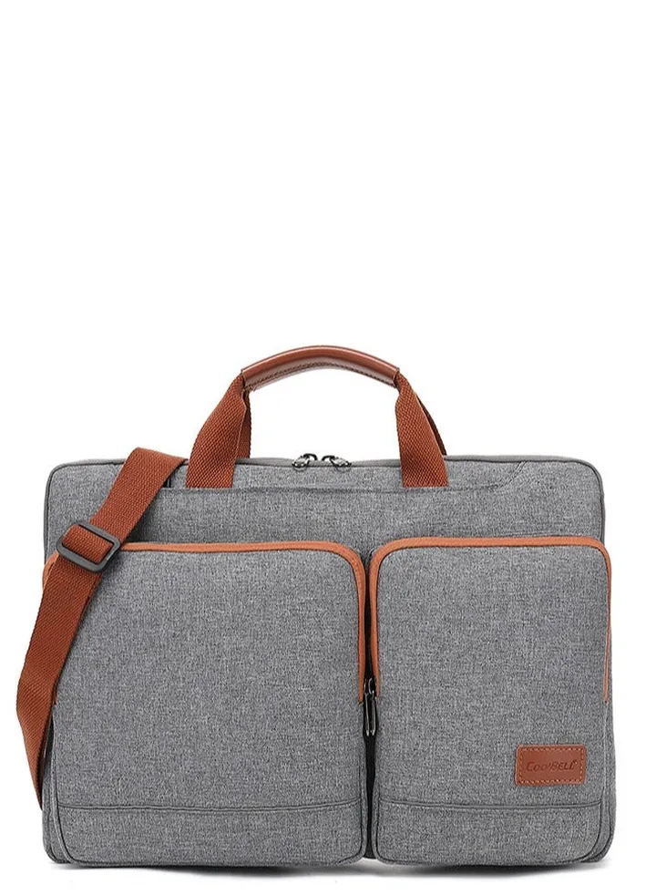 Men's Multi-Functional Laptop Bag Briefcase Grey/Brown