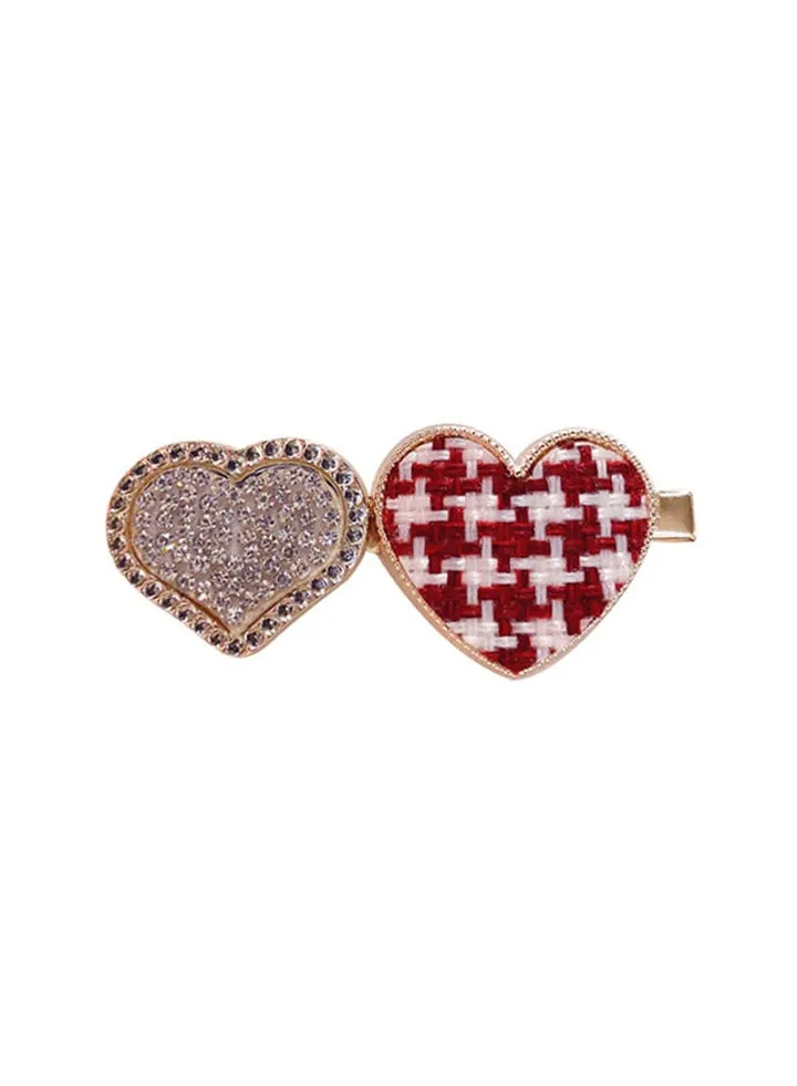 Stone Studded Double Heart Hairpin