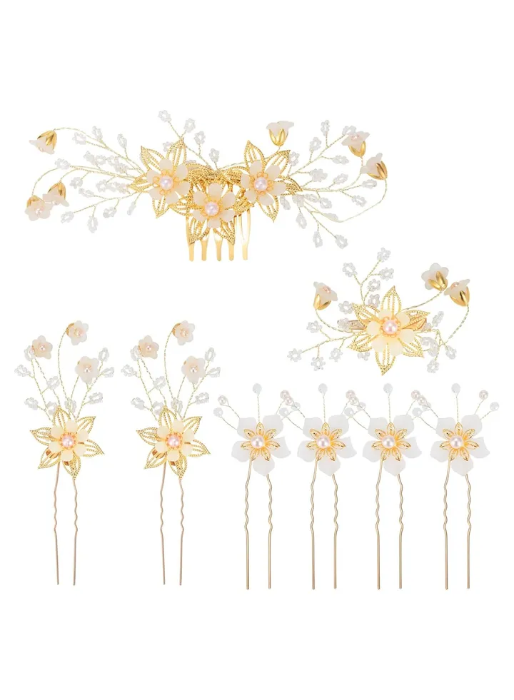 Bridal Wedding Hair Pins Flower Hair Pieces Rhinestone Hair Accessories Pearl Hair Comb Hair Clips for Bride Bridesmaid, Pack of 8