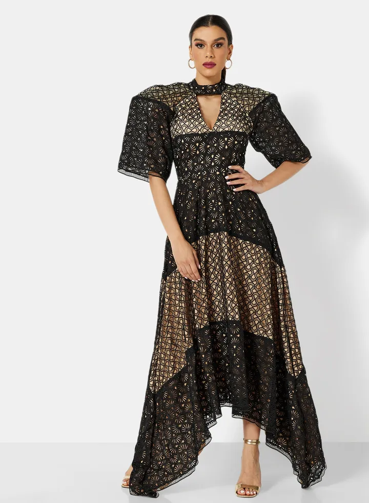 Puff Sleeve Lace Dress Black