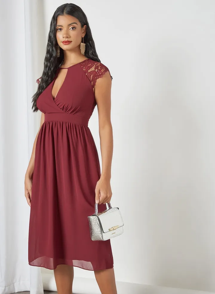 Neith Midi Dress Burgundy