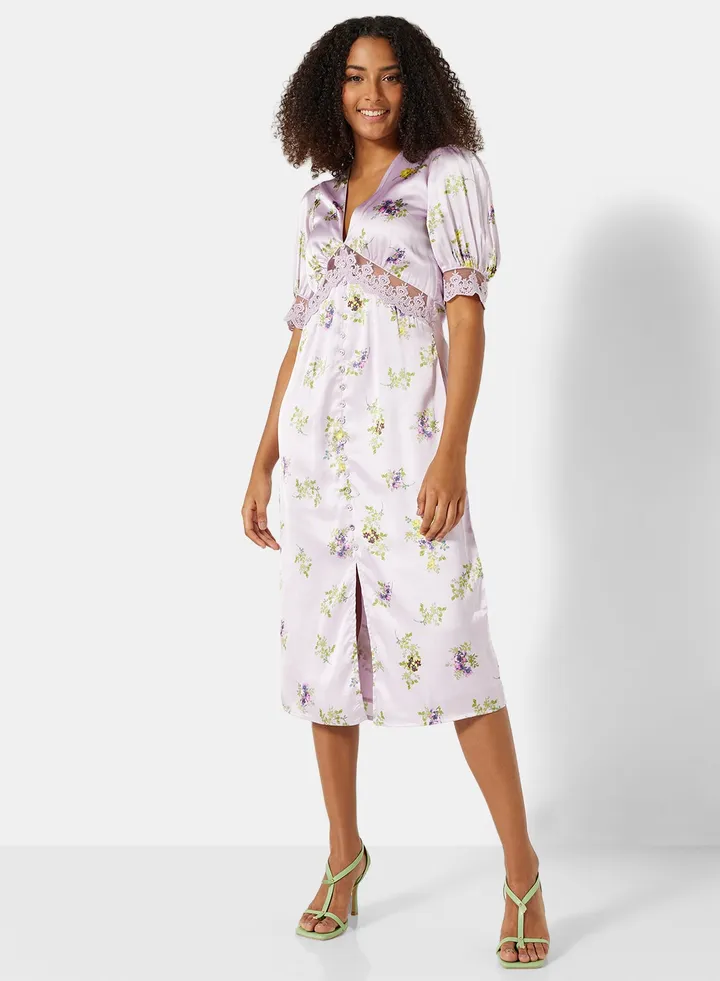 Floral Print Midi Dress Light Purple