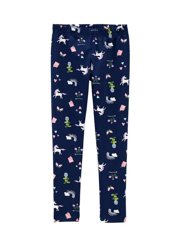 Girls Unicorn Leggings Navy