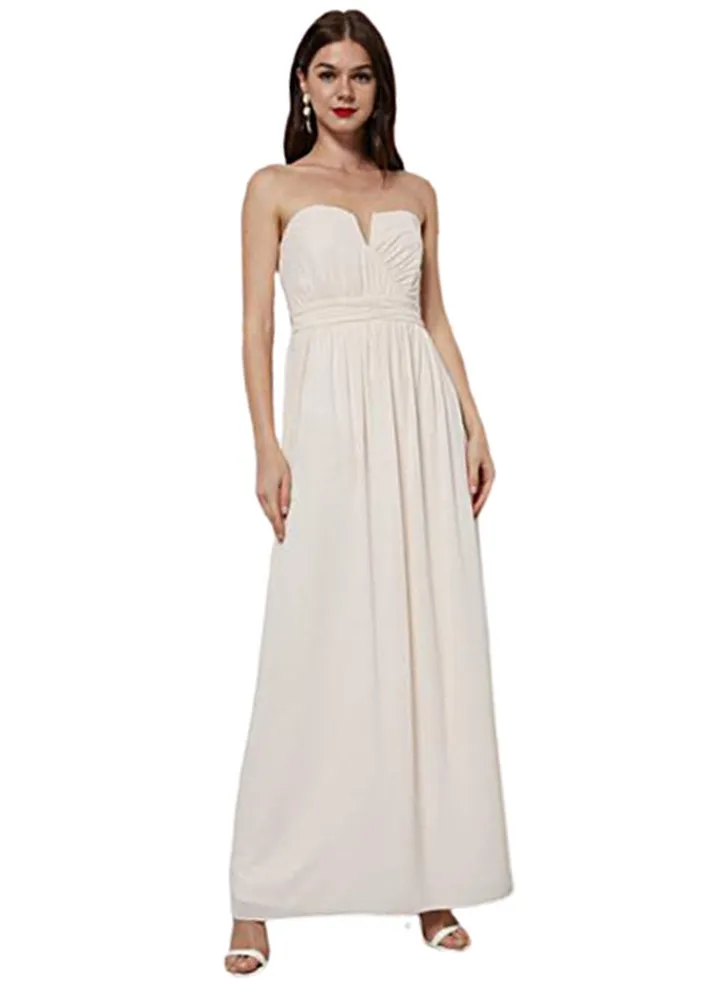 Sweetheart Neck Pleated Dress Beige