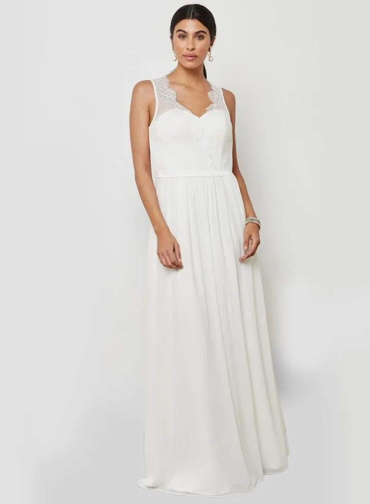 Lace Detail Bridal Maxi Dress White