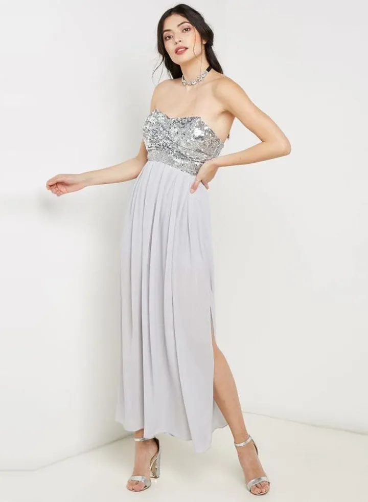 Elida Sequin Maxi Dress Grey