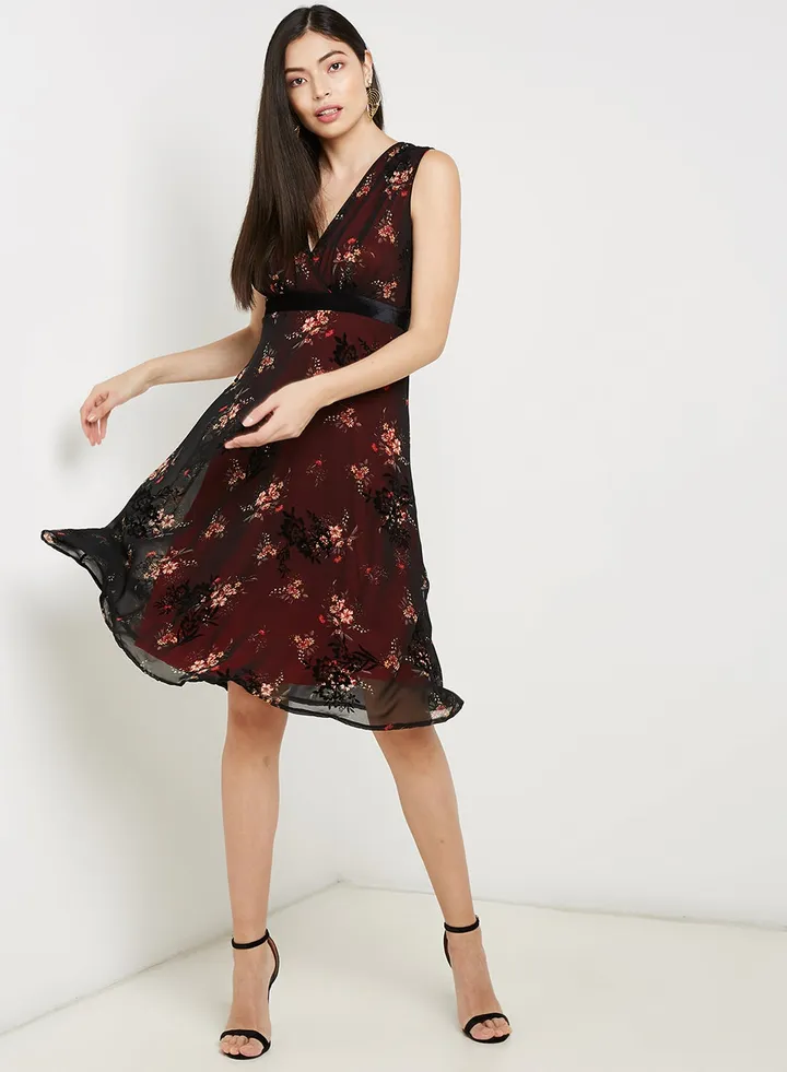 Nicolina Floral Dress MAROON/MULTI