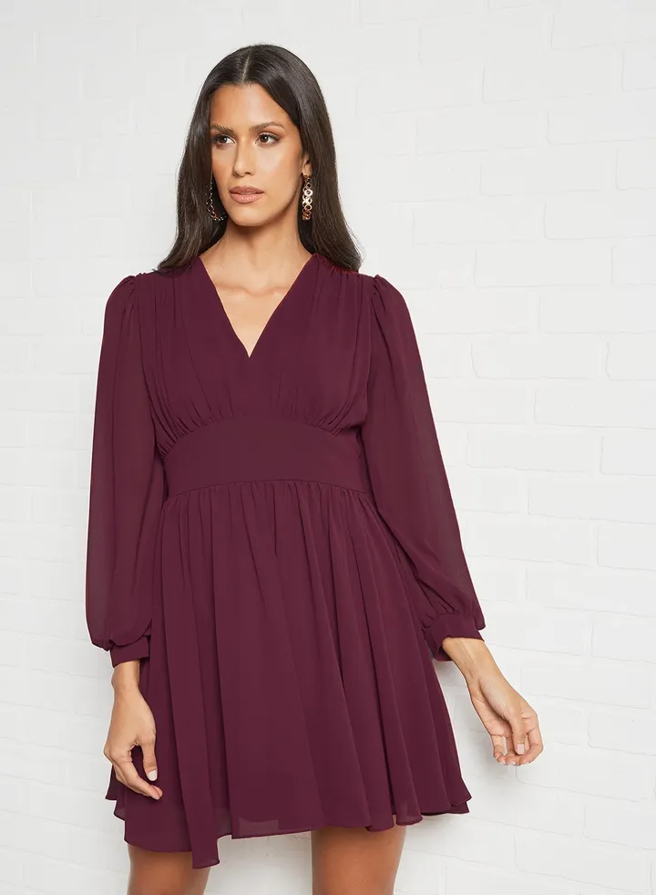 Danya Belted Dress Maroon
