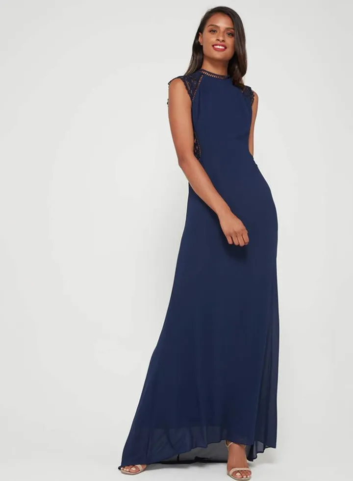 Aneka Lace Detail Sleeveless Dress Navy
