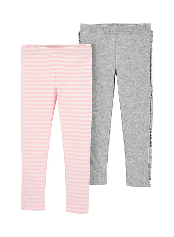 2 Piece Striped Leggings Pink/White/Grey