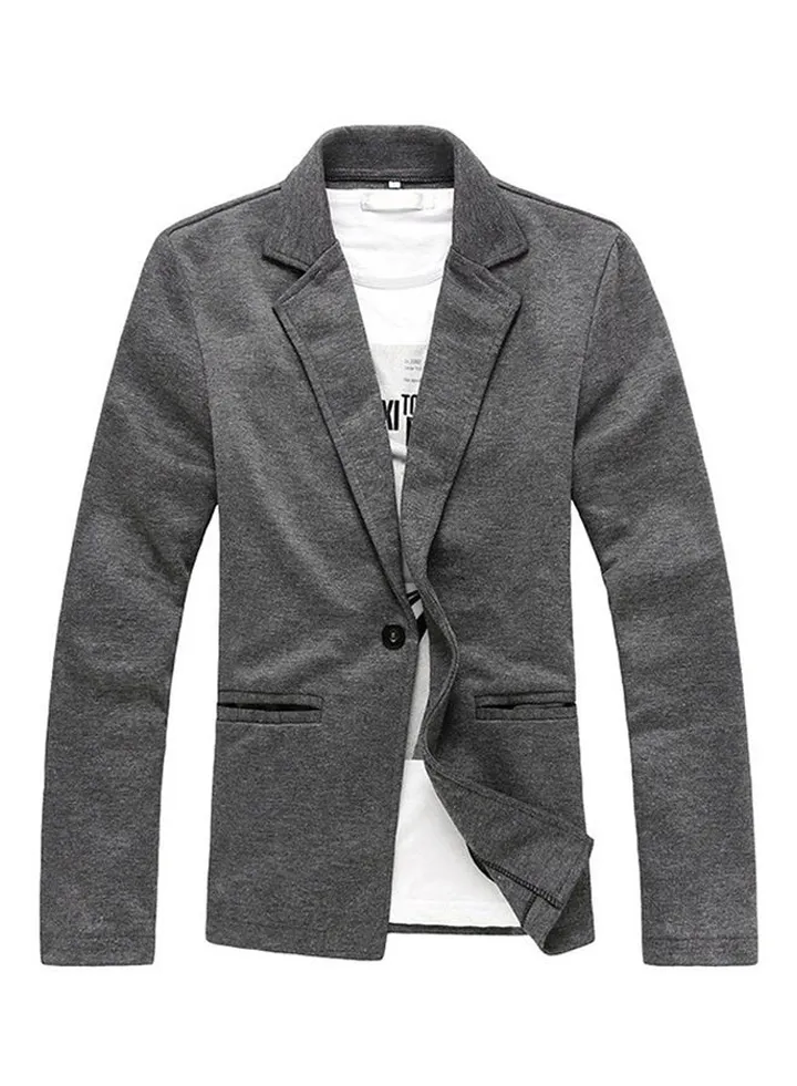 Knitted Ultra-Slim Long Sleeve Blazer Dark Grey