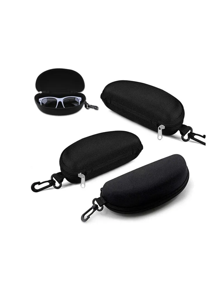 Sunglasses Case Zipper Shell Eyeglasses 3 Pack, with Plastic Carabiner Hook Portable Travel