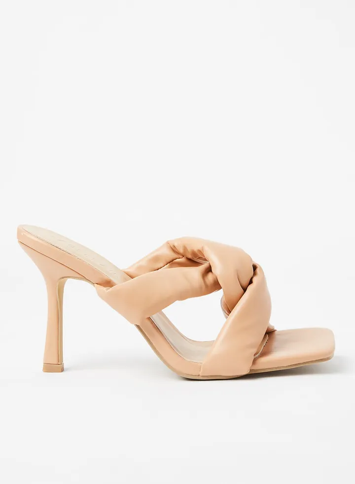 Knotted Mid-Heel Sandals Beige